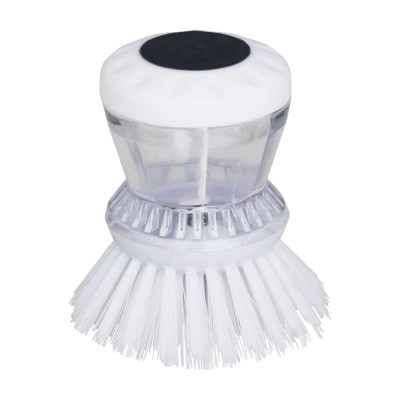 Mini Round Kitchen Cleaning Push Button Release Liquid Soap Dispensing Dish Brush